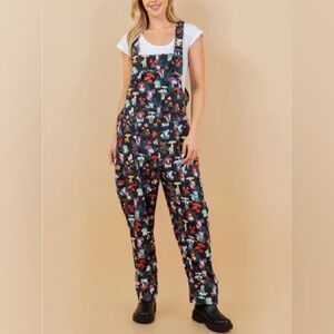LA Soul Ayla Mushroom Garden Dungarees Black sz Large